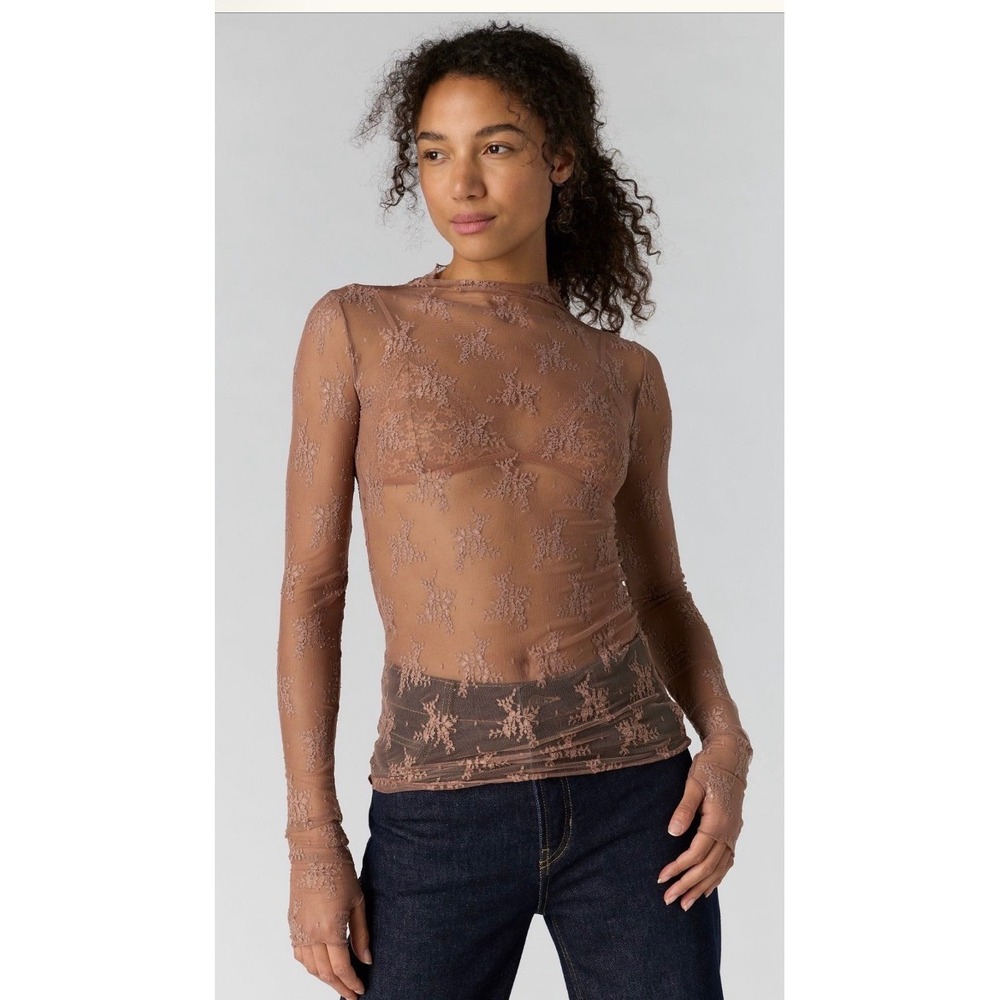 Intimately by Free People Lady Lux Floral Lace Mesh Mock Neck Layering Top NWOT